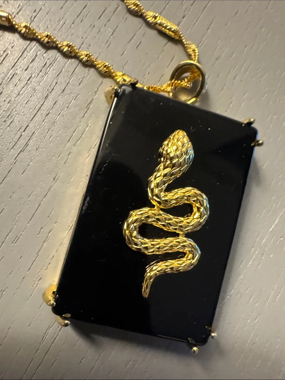 Gold-Tone Snake Pendant Necklace with Black Accent